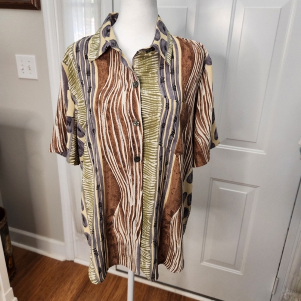 K.C. Studio‎ 1970's Polyester Abstract Blouse Size 14